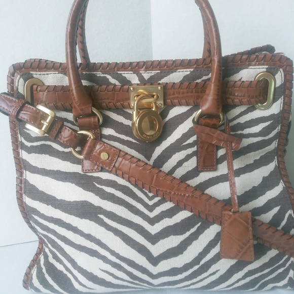 Michael Kors "Hamilton" Zebra Print Canvas & Leather Trim Tote - Picture 8 of 16